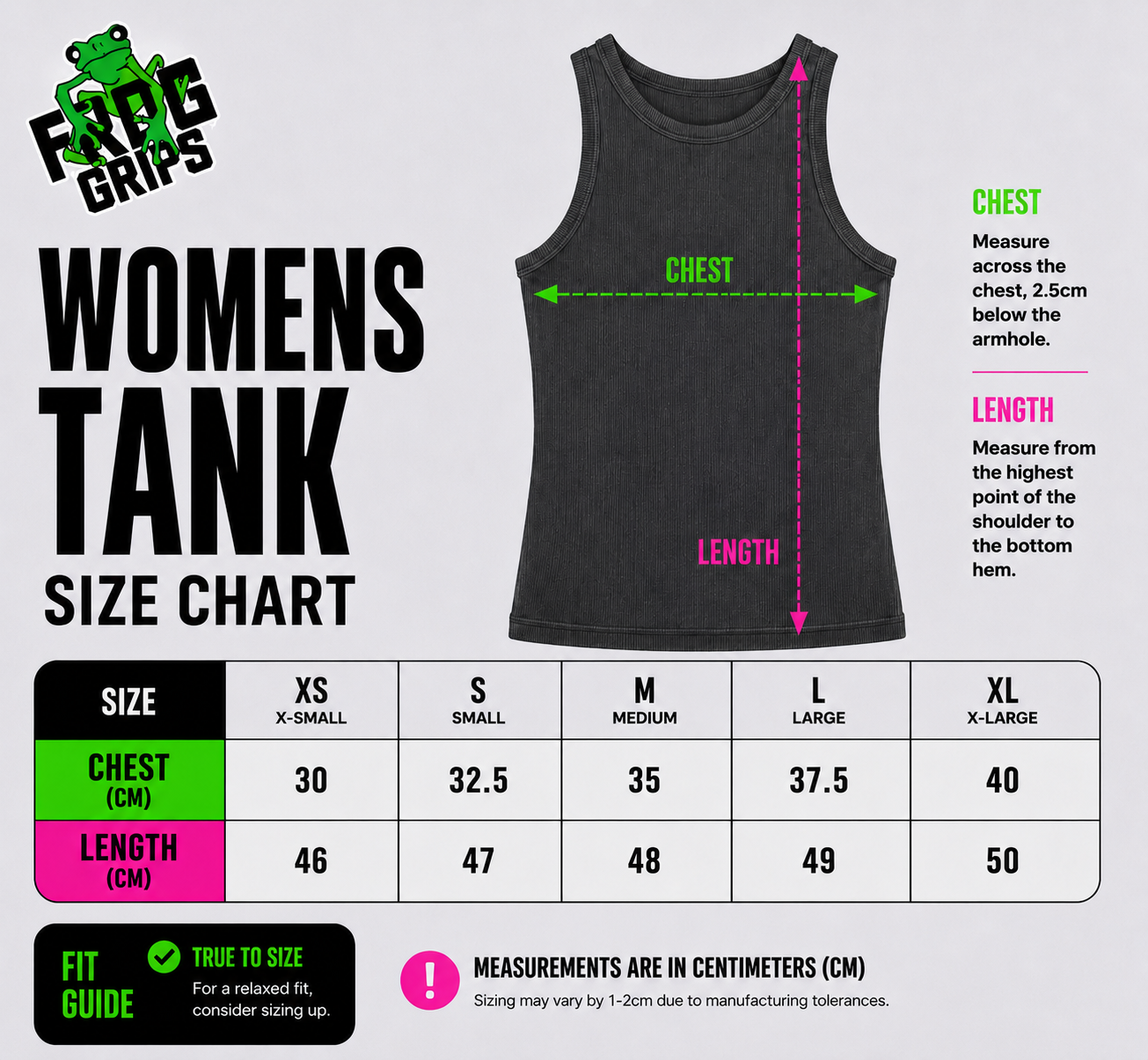 Frog Size Chart